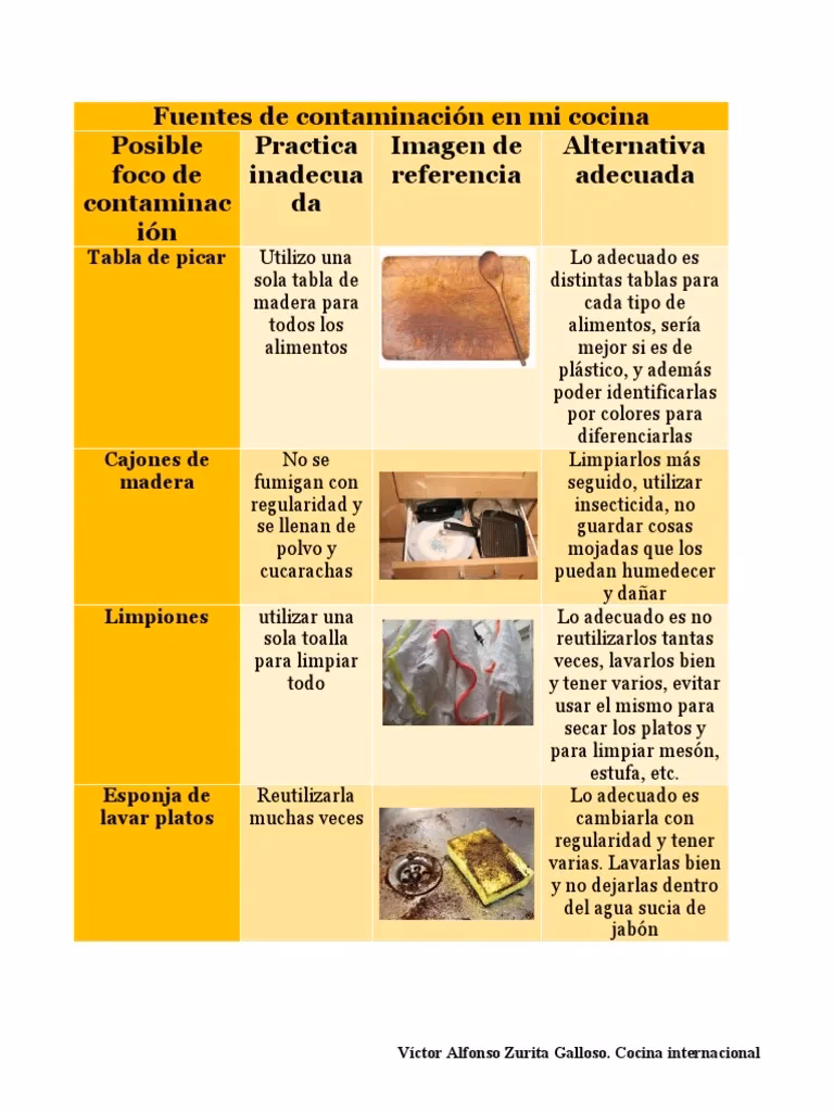¿Cuáles son los tipos de contaminación en la cocina?