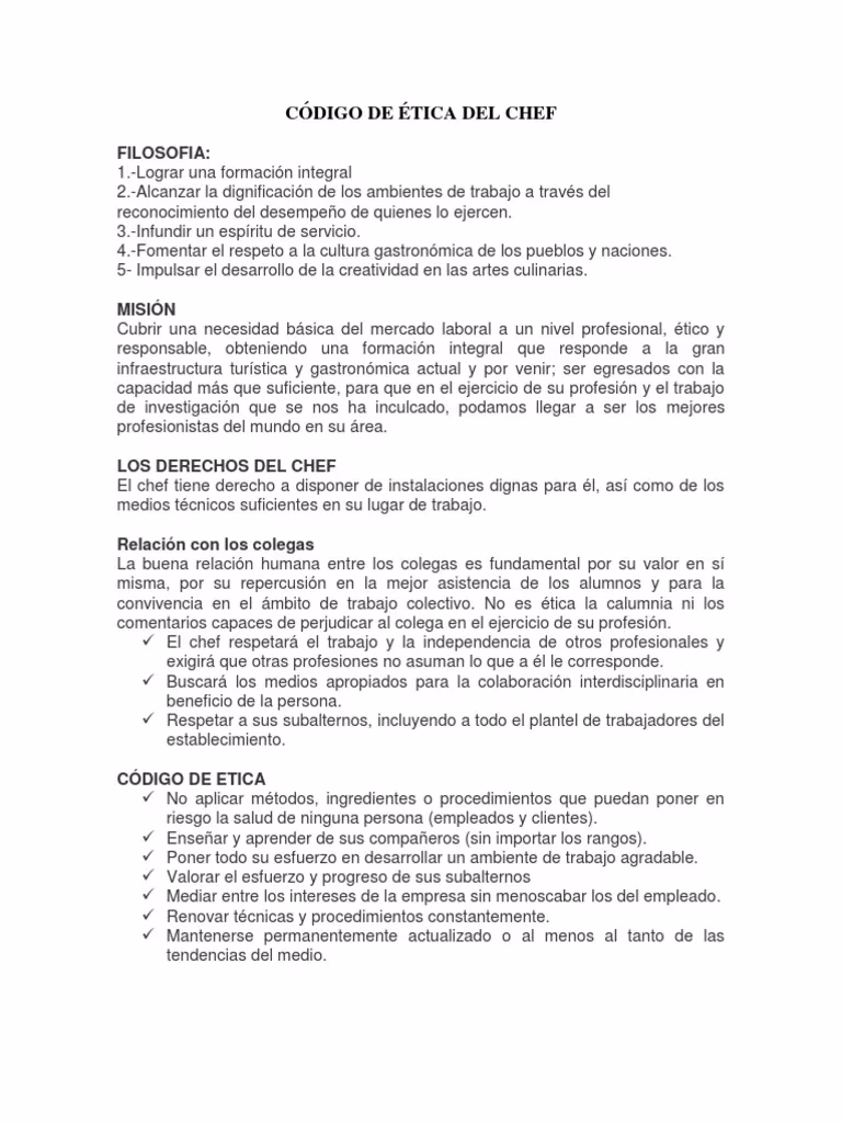 ¿Qué es el Código de Ética en gastronomía?
