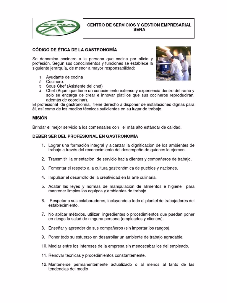 ¿Qué es el código de ética para el servicio de alimentación?