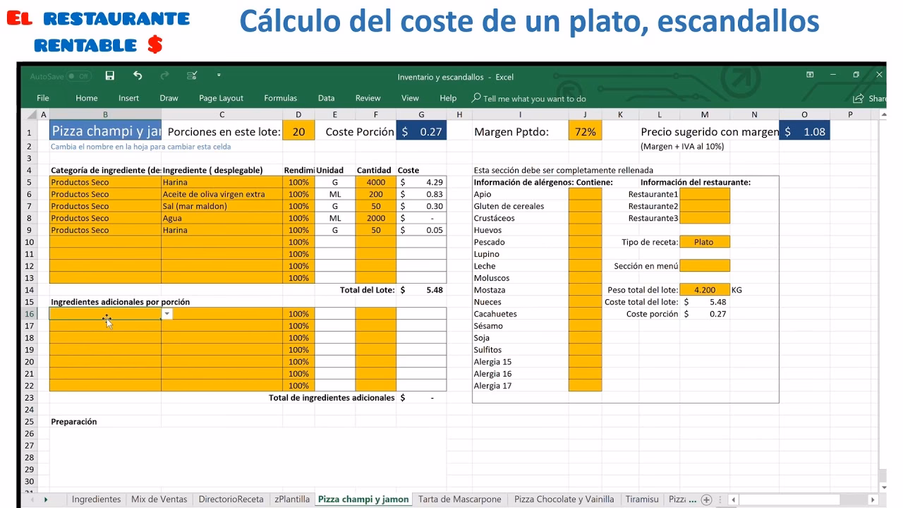 ¿Cómo calcular la ficha de costo de un plato?