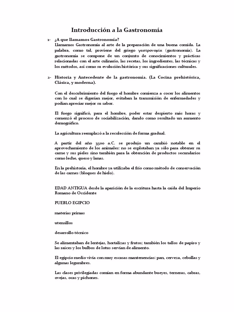¿Qué es la introducción a la gastronomía?