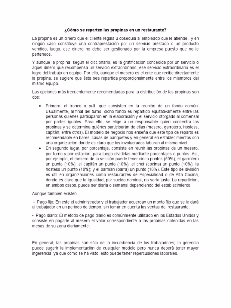 ¿Cómo repartir la propina por hora?
