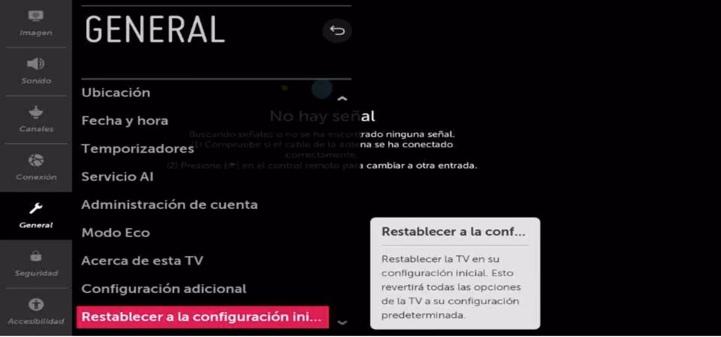 ¿Cómo restablecer los valores de fábrica de mi televisor?