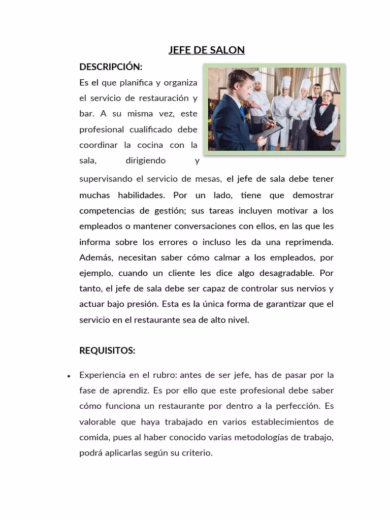 ¿Qué es el jefe de salón?