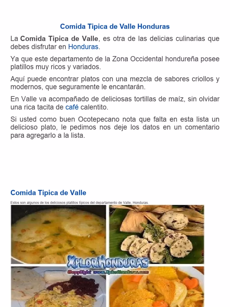 ¿Cuáles son las comidas típicas del departamento de Valle?