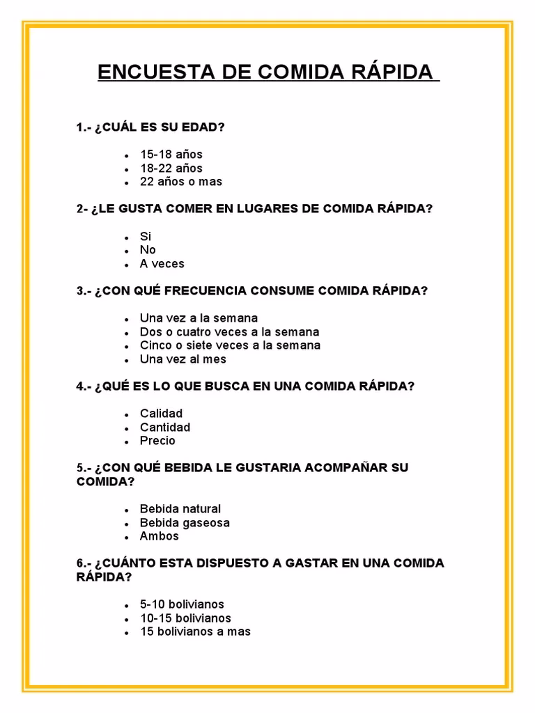 ¿Qué preguntas se pueden hacer en una encuesta de comida?
