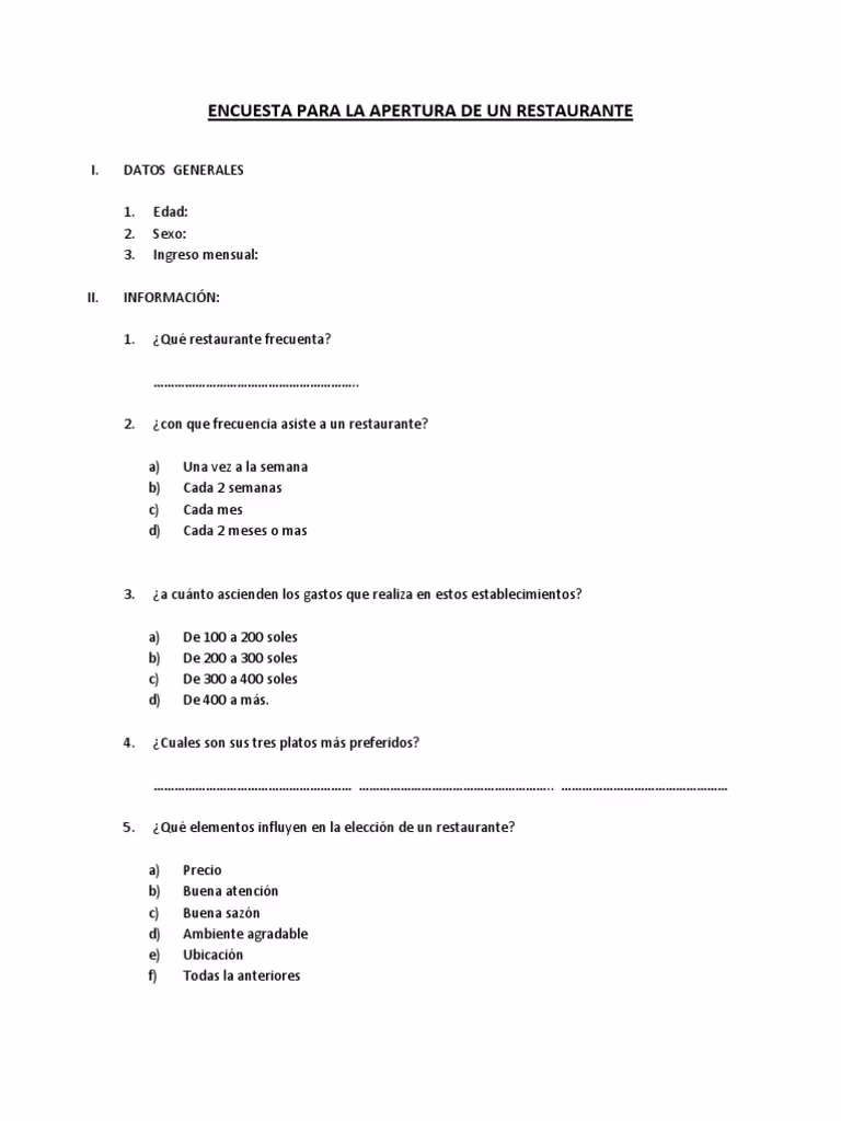 ¿Qué preguntas hacer en una encuesta de comida?