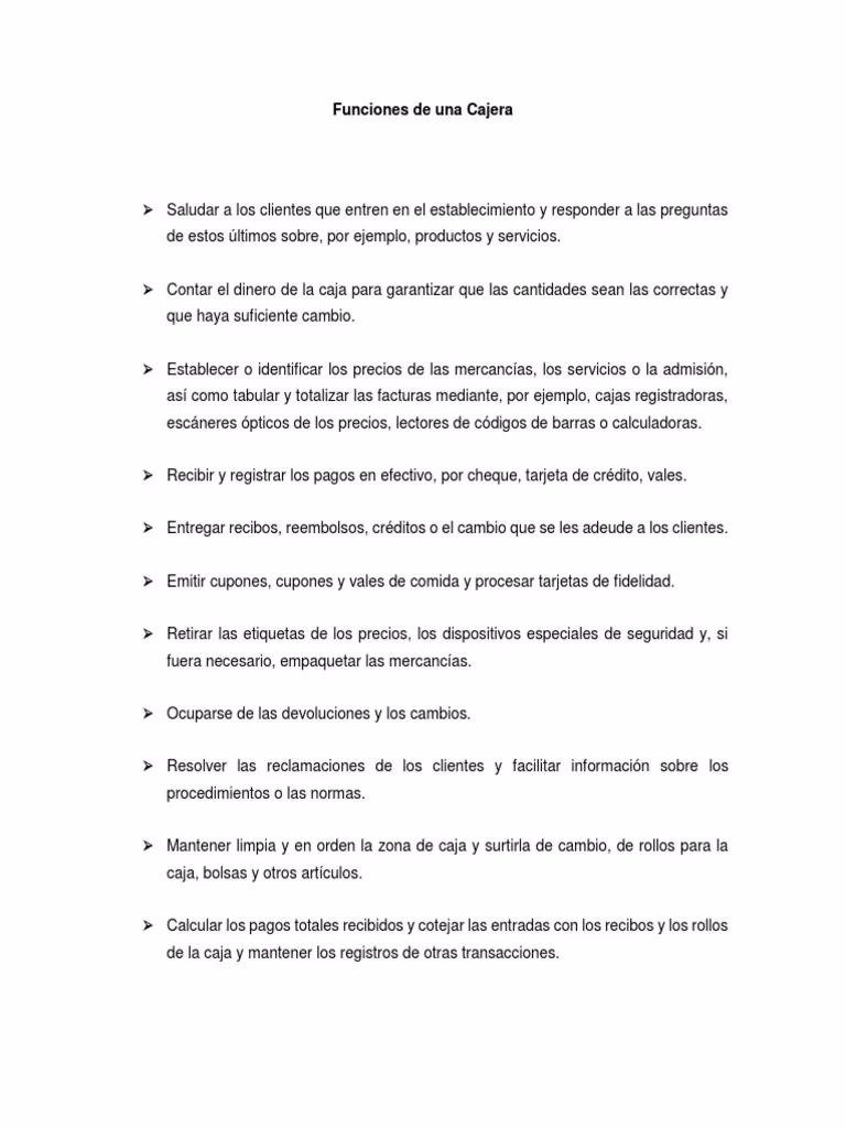 ¿Cuáles son las tareas de una cajera?