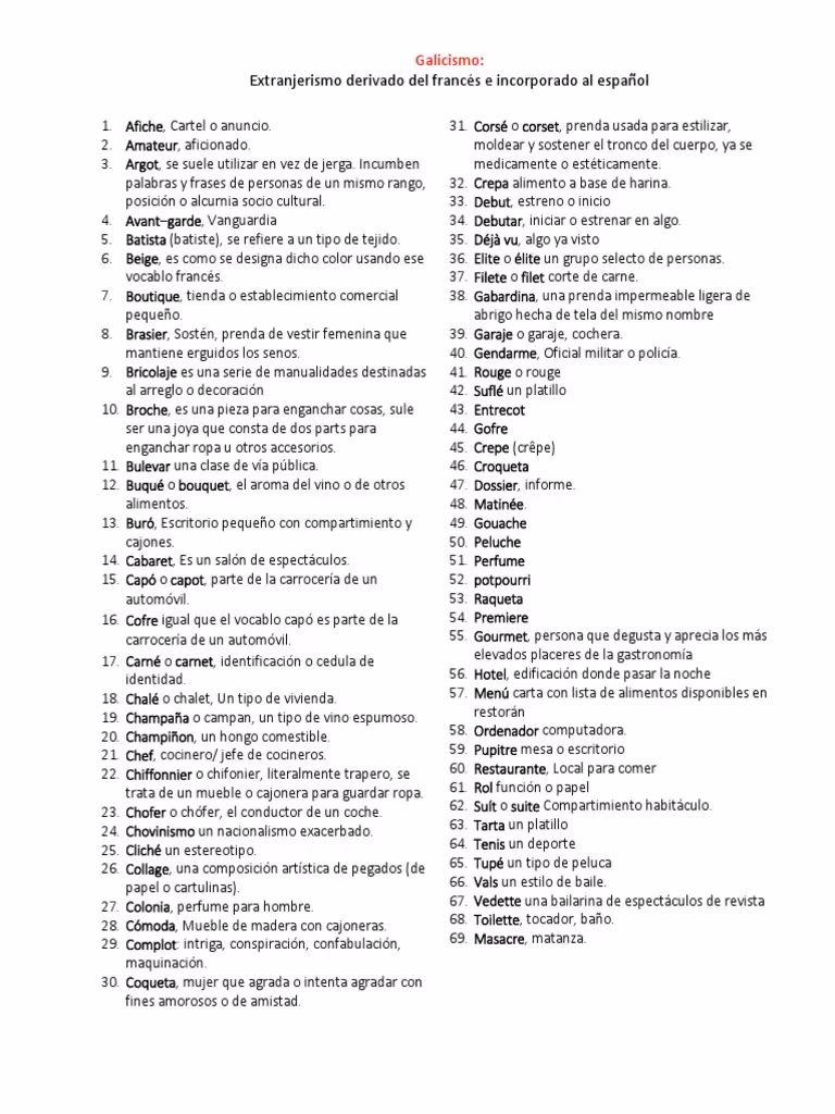 ¿Qué significan los galicismos y sus ejemplos?