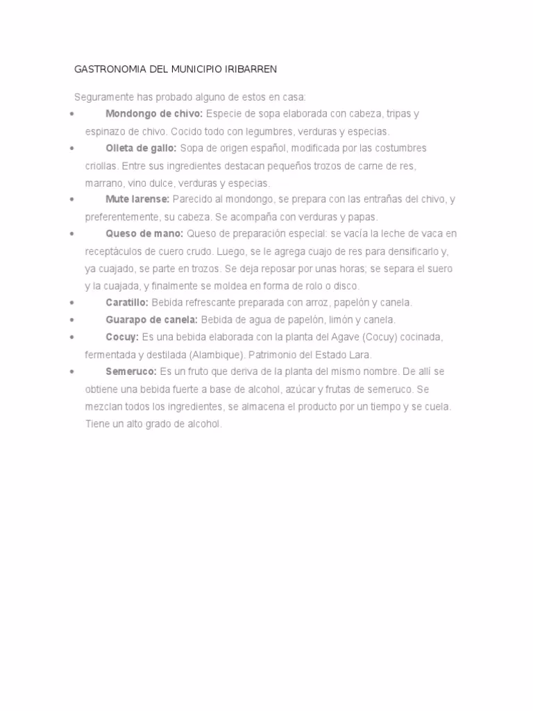 ¿Cuáles son algunos platos típicos del municipio Iribarren?