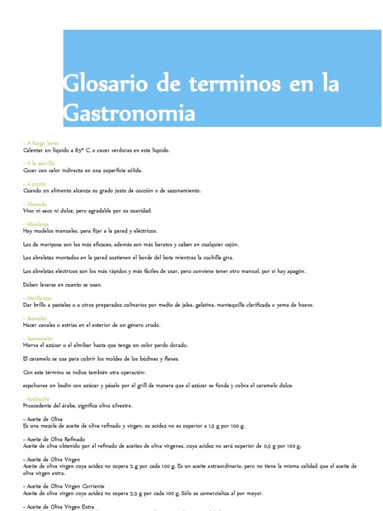 ¿Qué es un glosario gastronómico?