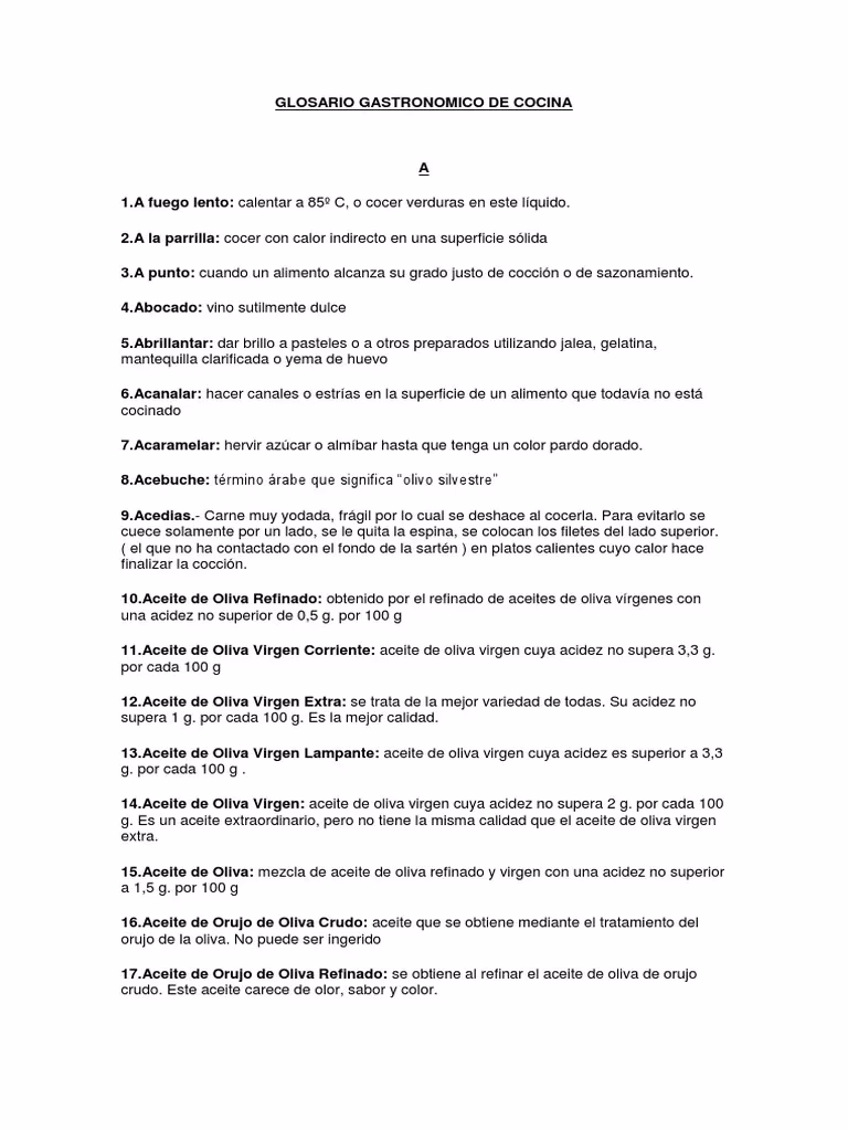 ¿Qué es un glosario de cocina?