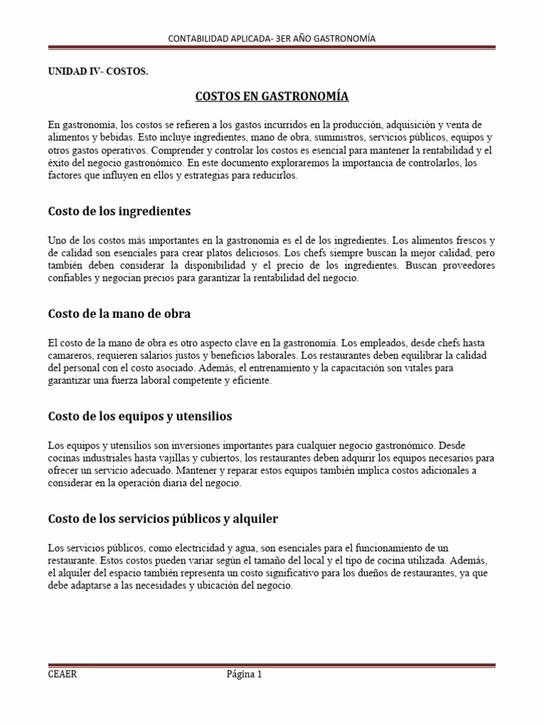¿Cuál es la importancia de sacar el costo de los alimentos correctamente?
