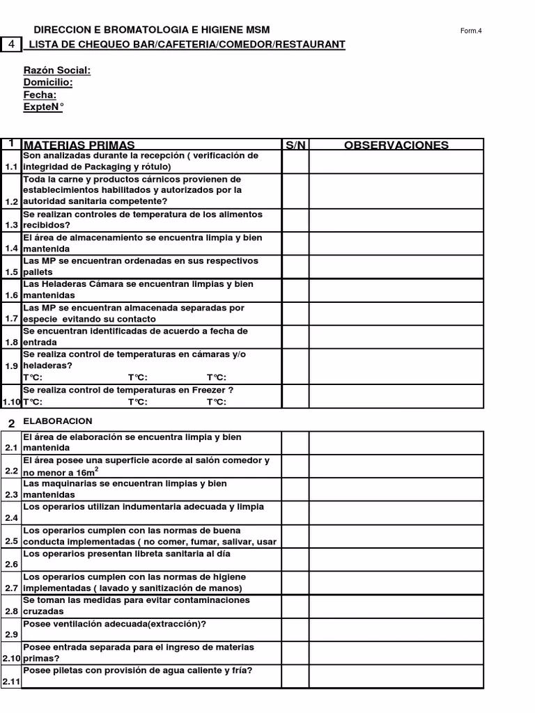 ¿Qué es una lista de chequeo en cocina?