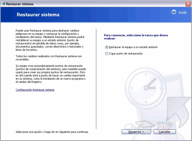 ¿Cómo activar restaurar el sistema en Windows XP?