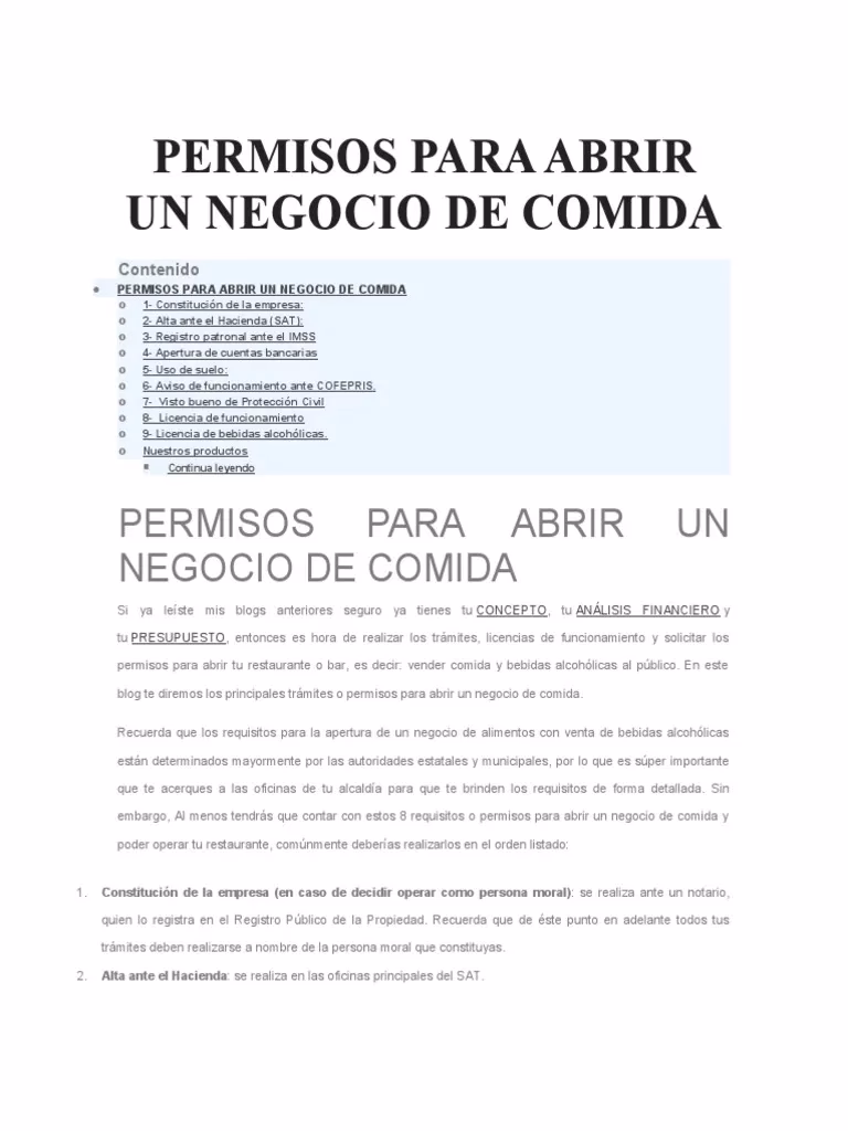 ¿Qué permiso necesito para vender comida en un local?