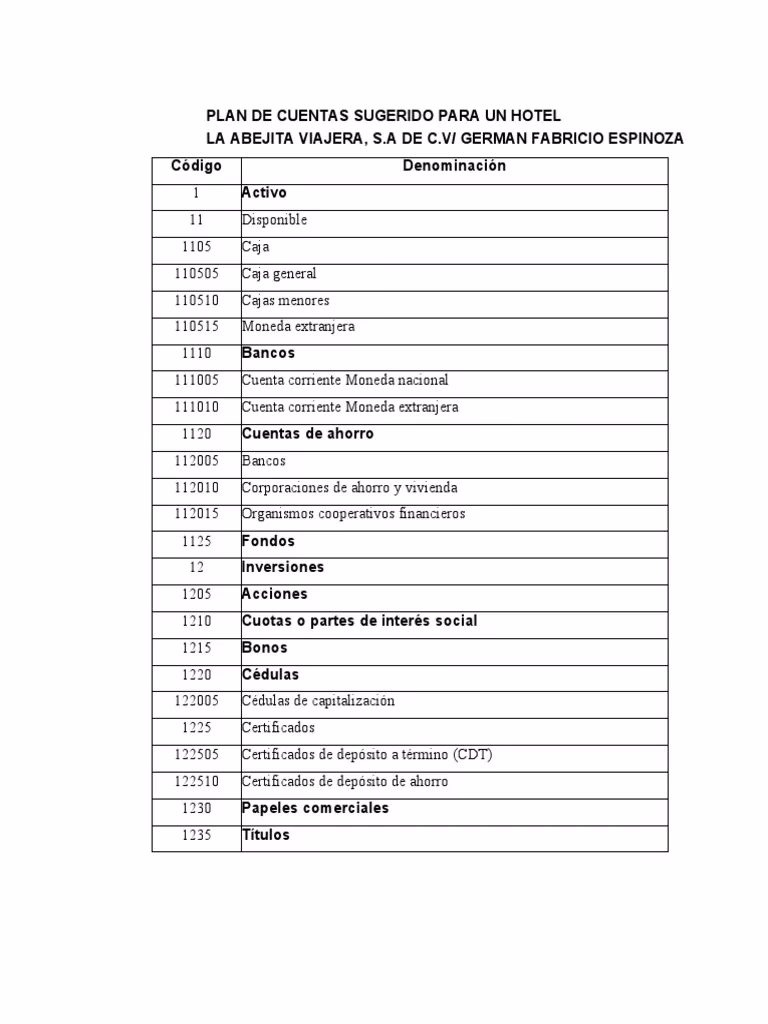 ¿Cuáles son los 5 planes de cuentas básicos?