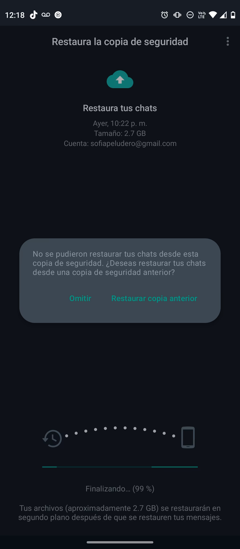¿Qué hacer si la restauración de WhatsApp no avanza?