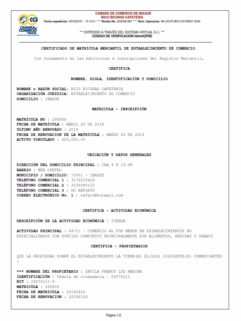 ¿Qué información debe contener el registro mercantil de un restaurante?