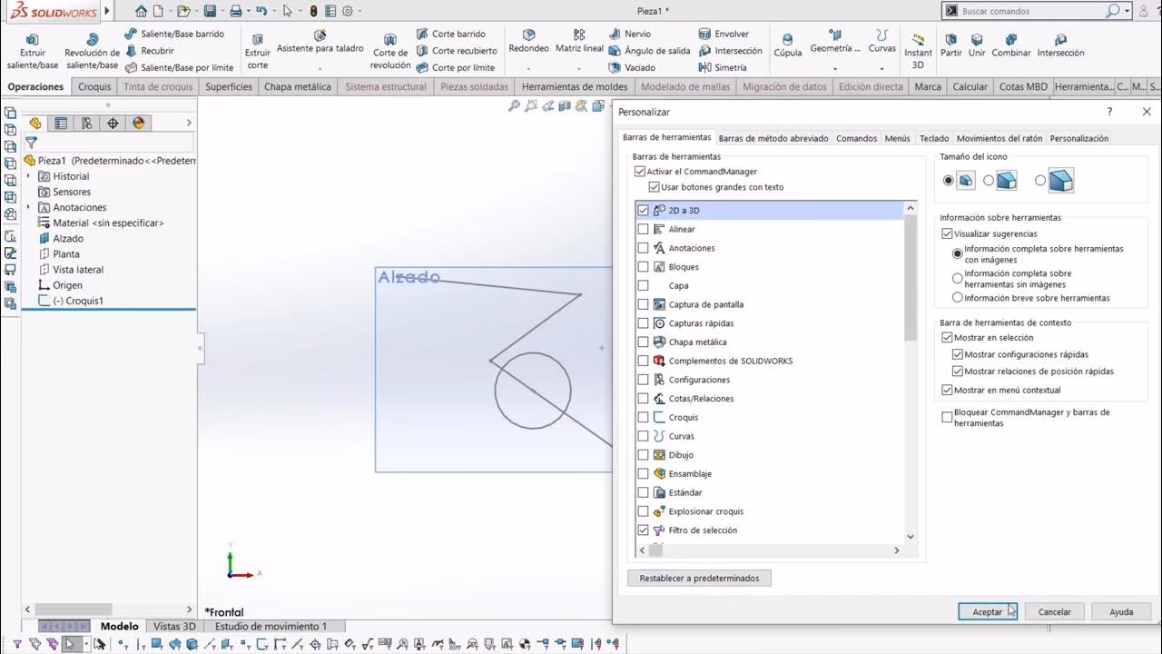 ¿Cómo activar la barra de herramientas de SOLIDWORKS?