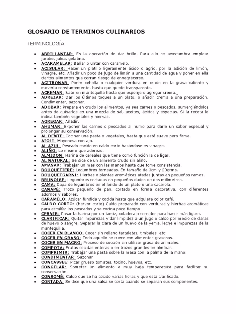 ¿Qué son las terminologías culinarias?